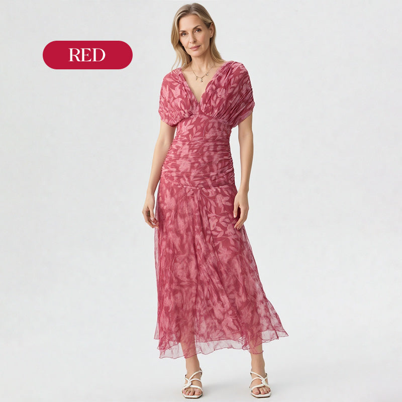 🌸Nieuw binnen 50% KORTING💖 Dames off-shoulder V-hals bedrukte jurk