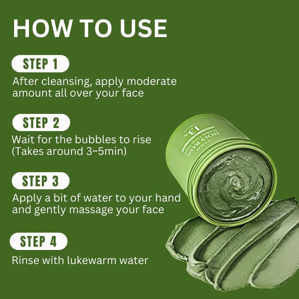 P.CALM Holy Basil Carbonated Mask: Transforming Clay-to-Bubbles Deep Pore Cleanser, Blackhead & Sebum Control, 90g Spa Experience Makeup Organizers
