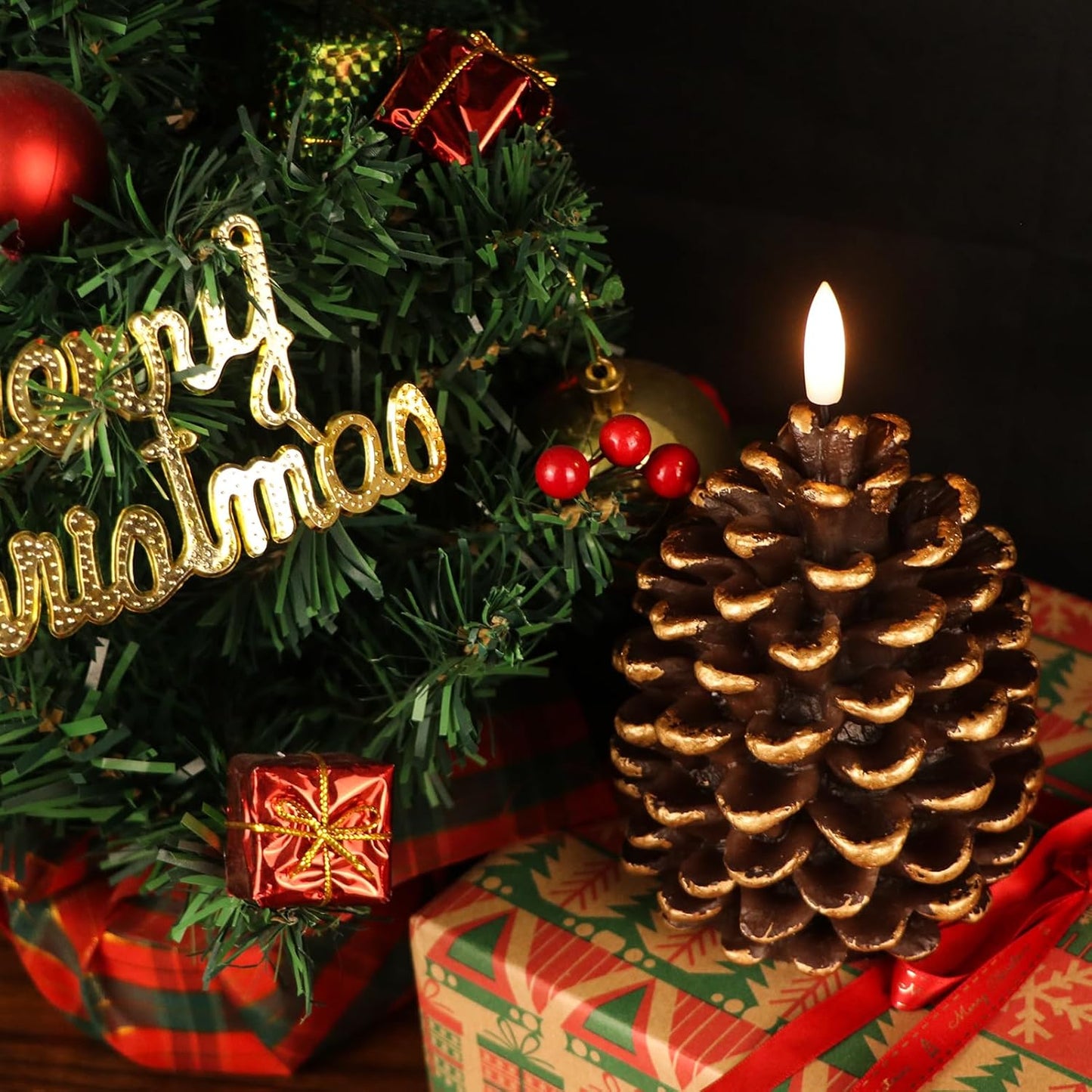 🎅Last Day-Buy 1 Get 1 Free!🔥Flameless Pinecone Candles Battery Operated