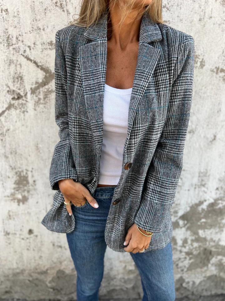 🍂Fall Lapel Collar Slim Button Plaid Small Suit For Women ✈️BUY 1 FREE SHIPPING✈️
