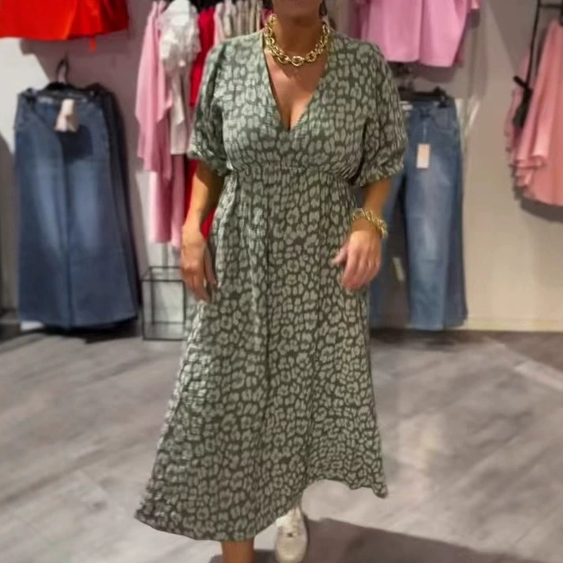 🎨Nieuw binnen 50% korting💥V-hals jurk met print voor dames – Zomerse penseelstreken🌺
