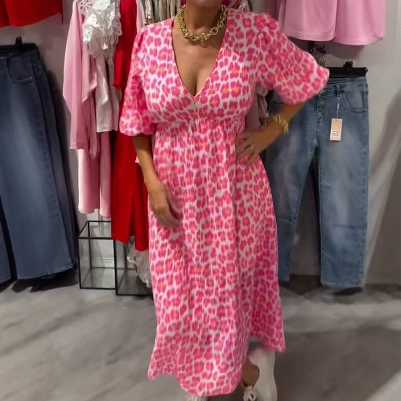 🎨Nieuw binnen 50% korting💥V-hals jurk met print voor dames – Zomerse penseelstreken🌺