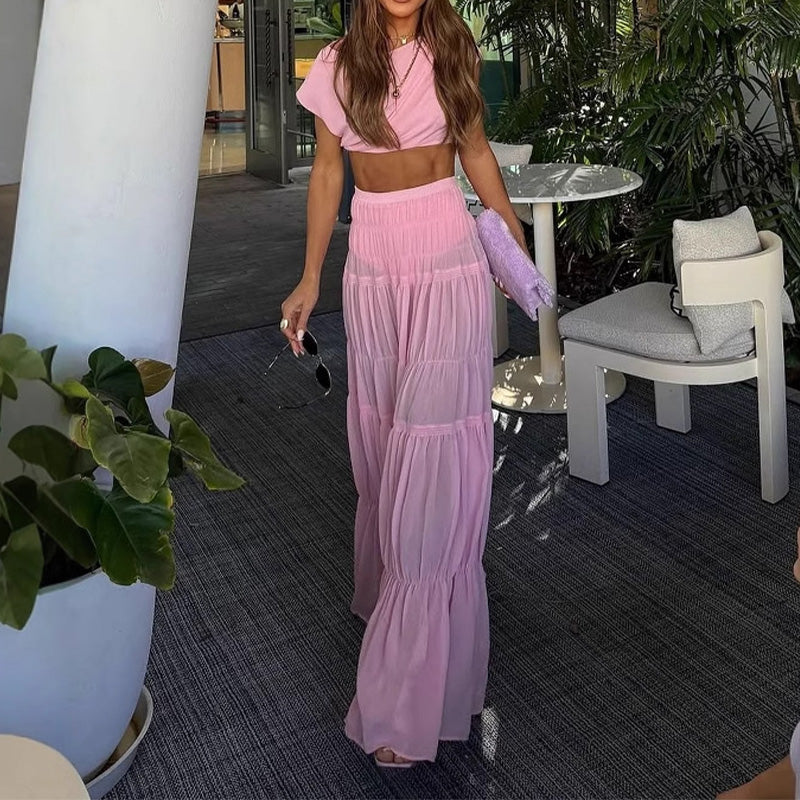Prachtige crop top geplooide rok 2-delige set