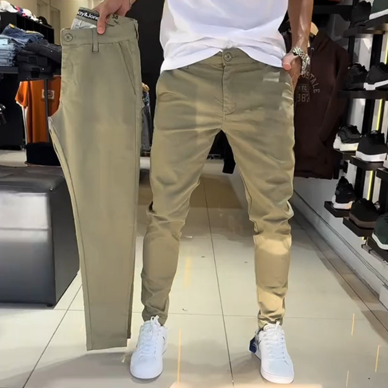 Men’s Slim-Fit Casual Solid Color Pants - Clean Front, Deep Phone Pockets, Quick-Release Belt Loops, Day-to-Night Ready 🕶️