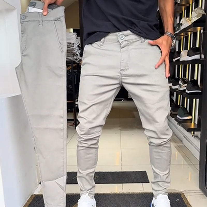 Men’s Slim-Fit Casual Solid Color Pants - Clean Front, Deep Phone Pockets, Quick-Release Belt Loops, Day-to-Night Ready 🕶️