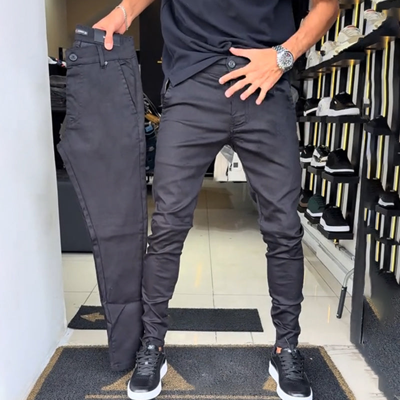 Men’s Slim-Fit Casual Solid Color Pants - Clean Front, Deep Phone Pockets, Quick-Release Belt Loops, Day-to-Night Ready 🕶️