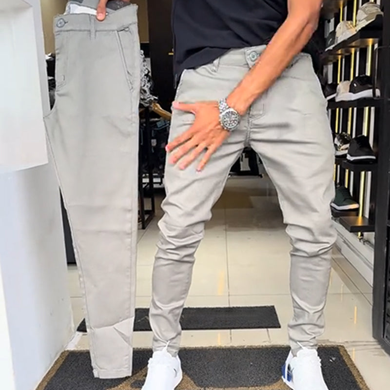 Men’s Slim-Fit Casual Solid Color Pants - Clean Front, Deep Phone Pockets, Quick-Release Belt Loops, Day-to-Night Ready 🕶️