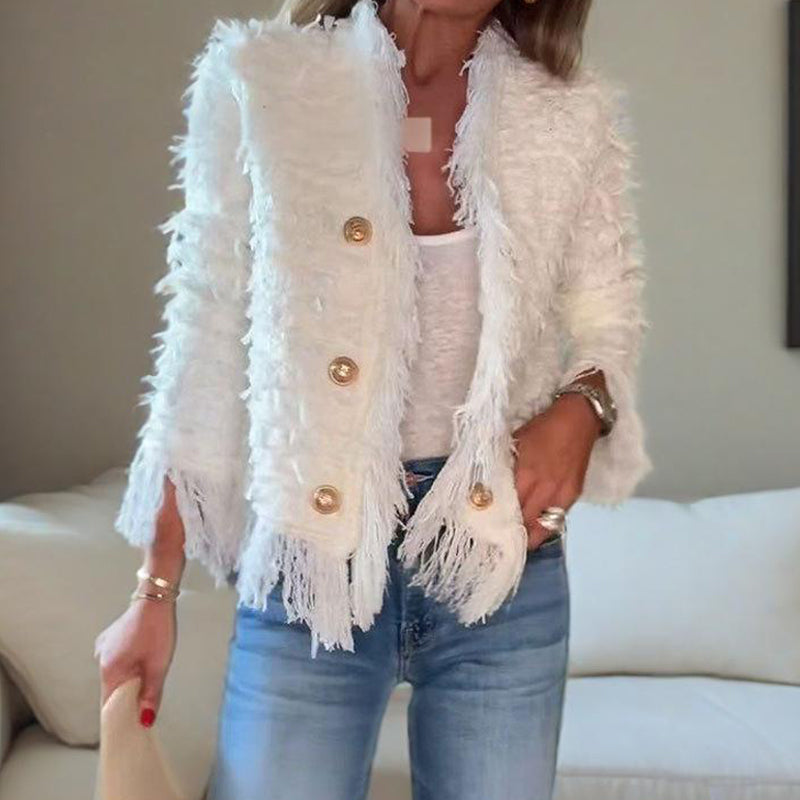 💜Limited stock available 49%OFF 💜 Women’s Fashion Button Tassel Short Coat
