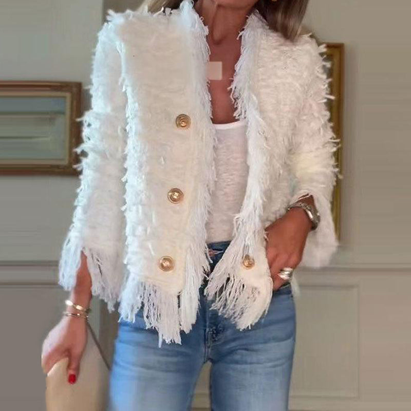 💜Limited stock available 49%OFF 💜 Women’s Fashion Button Tassel Short Coat