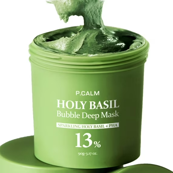 P.CALM Holy Basil Carbonated Mask: Transforming Clay-to-Bubbles Deep Pore Cleanser, Blackhead & Sebum Control, 90g Spa Experience Makeup Organizers