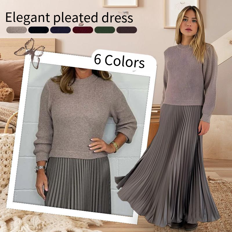 🍂Autumn Promotion 30%💕Women's solid color Long Sleeve Jumper & Pleated Bottom Dress
