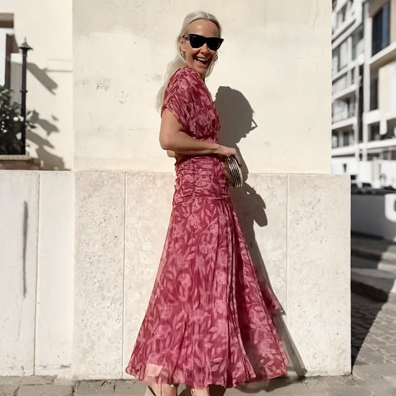 🌸Nieuw binnen 50% KORTING💖 Dames off-shoulder V-hals bedrukte jurk