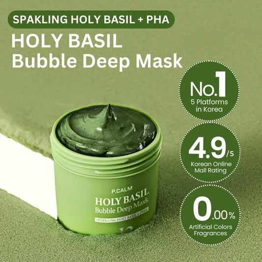 P.CALM Holy Basil Carbonated Mask: Transforming Clay-to-Bubbles Deep Pore Cleanser, Blackhead & Sebum Control, 90g Spa Experience Makeup&nbsp;Organizers