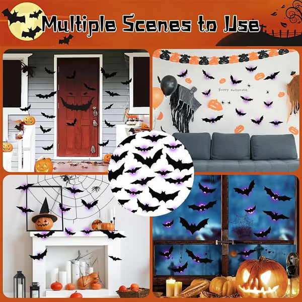 🎃HALLOWEEN PRE-SALE 50%OFF👻Halloween 3D Lighted Bats🦇Ultra-realistic 3D design for maximum scare effect