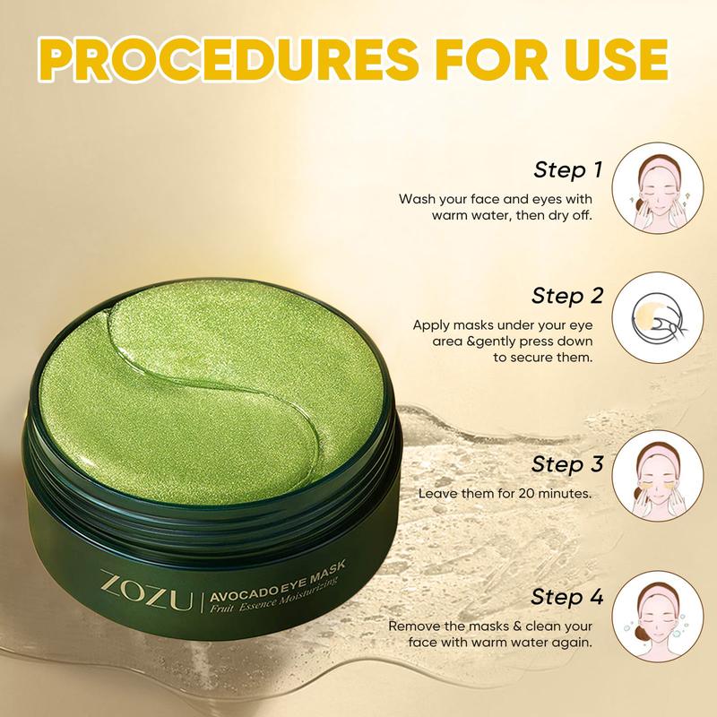 [Taren Cosmetics]Avocado Moisturizing Collagen Eye bagMask,60pcs/set Under Eye Mask, Eye Care Product for Dark Eye Bags, Skin Care  Gift Moisturizer Hydrating Comfort