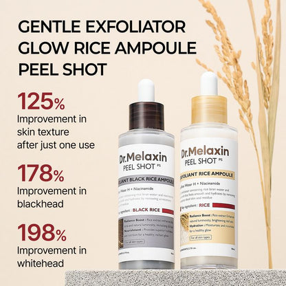 [Dr.Melaxin Official] Peel Shot Glow Rice Ampoule Duo - Serums for Brightening, Exfoliating, and Moisturizing - Suitable for All Skin Types
