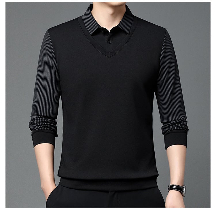 📢📢Flash Sale: Ending in 3 Hours!⏰⏰Striped Lapel Fake Two-piece Shirt