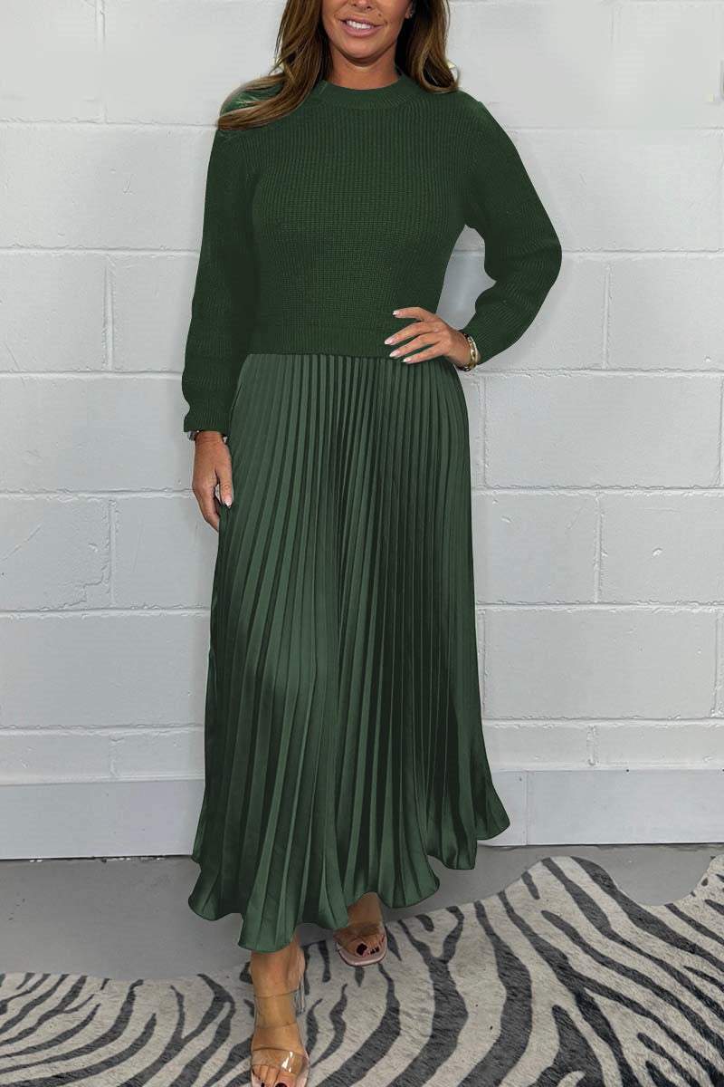 🍂Autumn Promotion 30%💕Women's solid color Long Sleeve Jumper & Pleated Bottom Dress