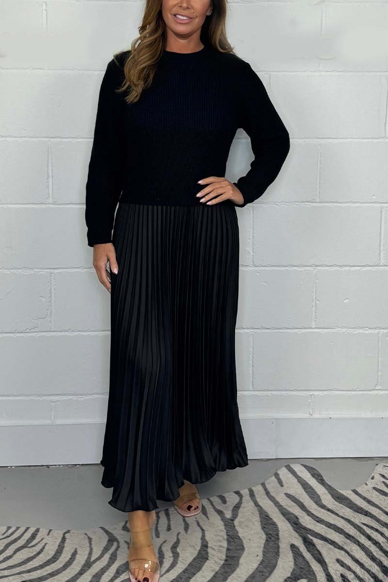 🍂Autumn Promotion 30%💕Women's solid color Long Sleeve Jumper & Pleated Bottom Dress