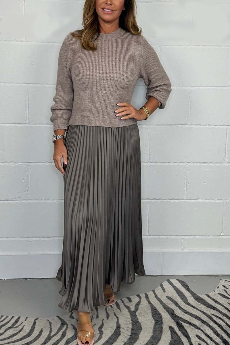 🍂Autumn Promotion 30%💕Women's solid color Long Sleeve Jumper & Pleated Bottom Dress