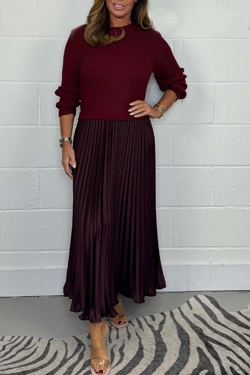 🍂Autumn Promotion 30%💕Women's solid color Long Sleeve Jumper & Pleated Bottom Dress