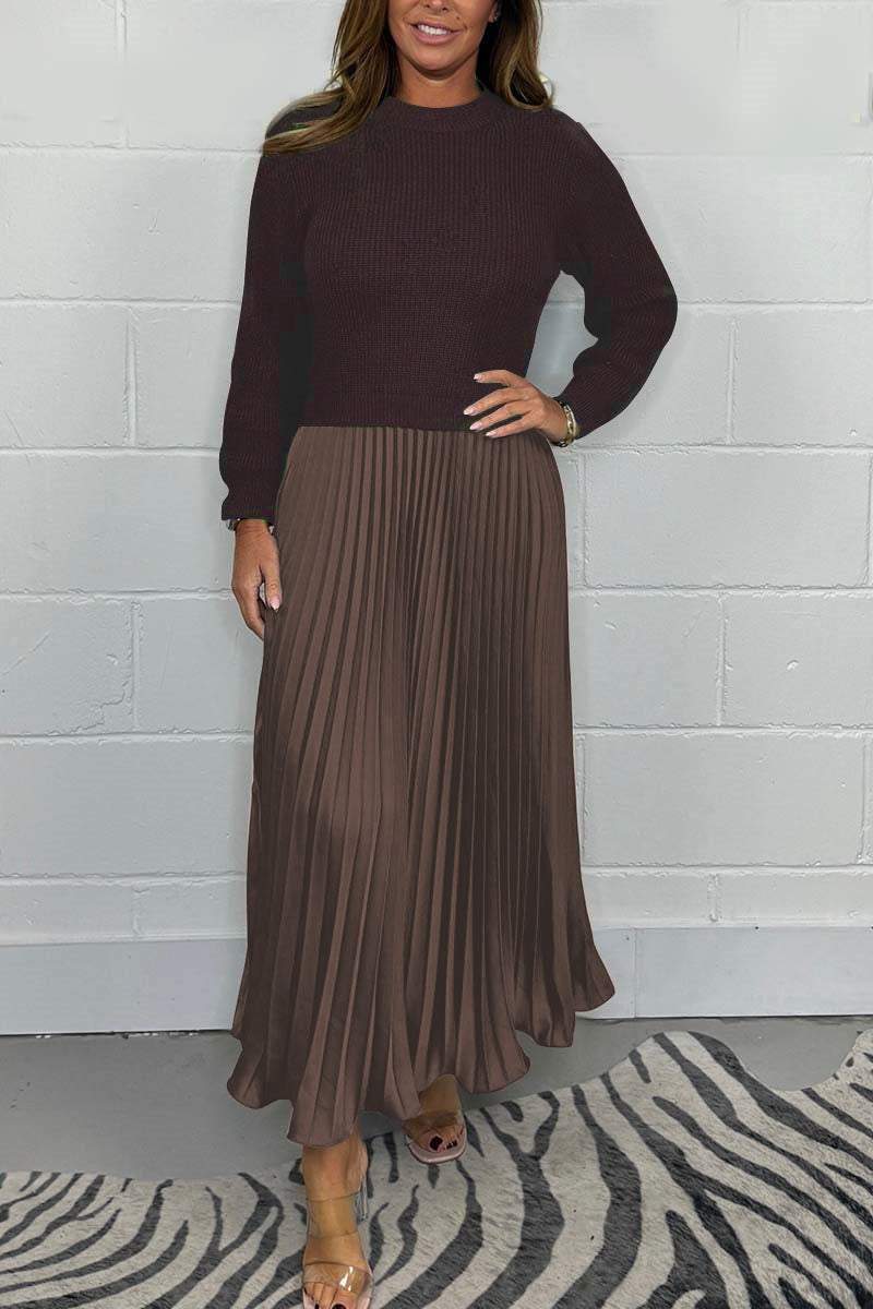 🍂Autumn Promotion 30%💕Women's solid color Long Sleeve Jumper & Pleated Bottom Dress