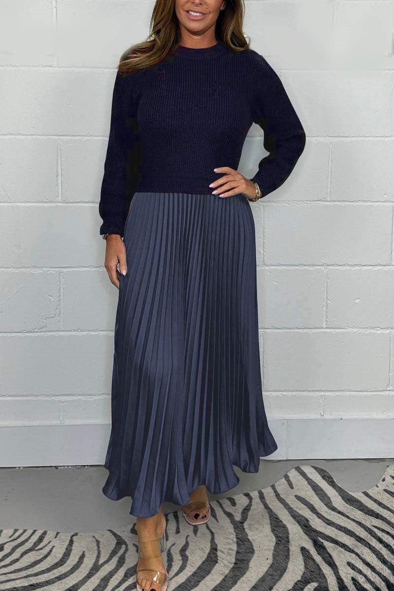 🍂Autumn Promotion 30%💕Women's solid color Long Sleeve Jumper & Pleated Bottom Dress