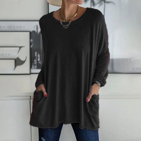 🔥Limited stock available 50% OFF🔥Women's Round Neck Long Sleeve Loose Pocket T-Shirt