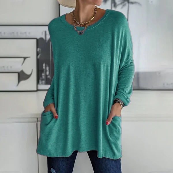 🔥Limited stock available 50% OFF🔥Women's Round Neck Long Sleeve Loose Pocket T-Shirt