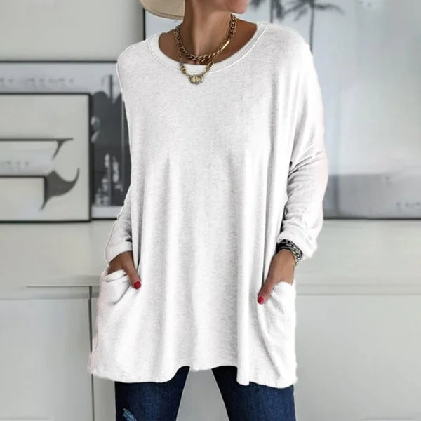 🔥Limited stock available 50% OFF🔥Women's Round Neck Long Sleeve Loose Pocket T-Shirt