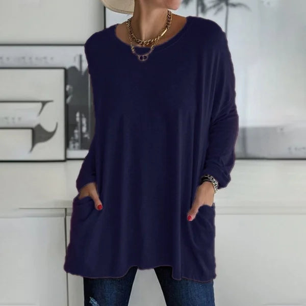 🔥Limited stock available 50% OFF🔥Women's Round Neck Long Sleeve Loose Pocket T-Shirt