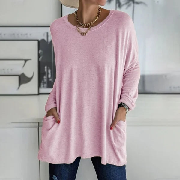 🔥Limited stock available 50% OFF🔥Women's Round Neck Long Sleeve Loose Pocket T-Shirt
