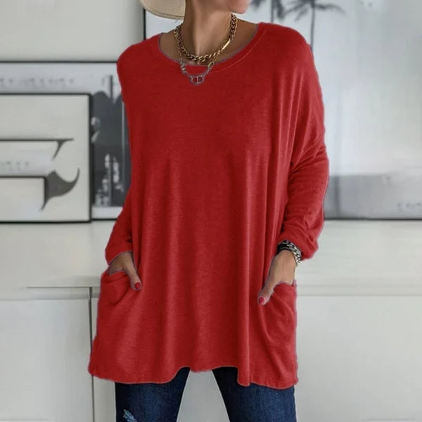 🔥Limited stock available 50% OFF🔥Women's Round Neck Long Sleeve Loose Pocket T-Shirt