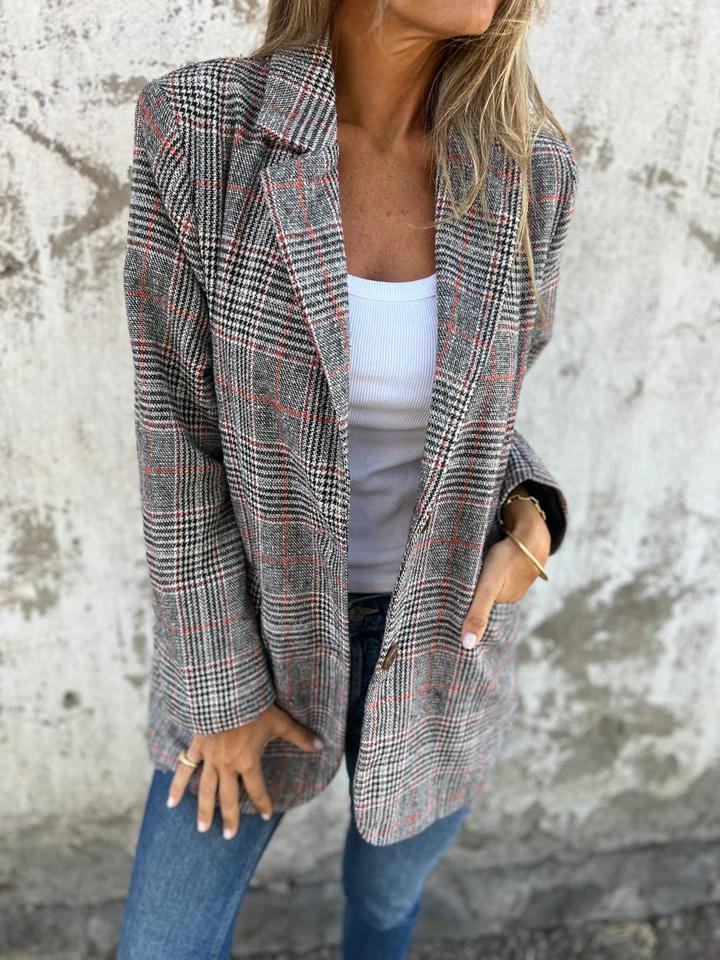 🍂Fall Lapel Collar Slim Button Plaid Small Suit For Women ✈️BUY 1  FREE SHIPPING✈️