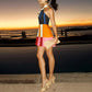 Jeniah Linen Blend Color Block Print Cross Halter Tie-up Loose Mini Dress