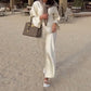 Silky and Elegant Satin large couche à manches longues en vrac et pantalon de jambe large de taille élastique