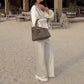 Silky and Elegant Satin large couche à manches longues en vrac et pantalon de jambe large de taille élastique