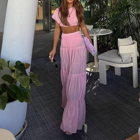 Stunning Crop Top Pleated Skirt 2-Piece Set